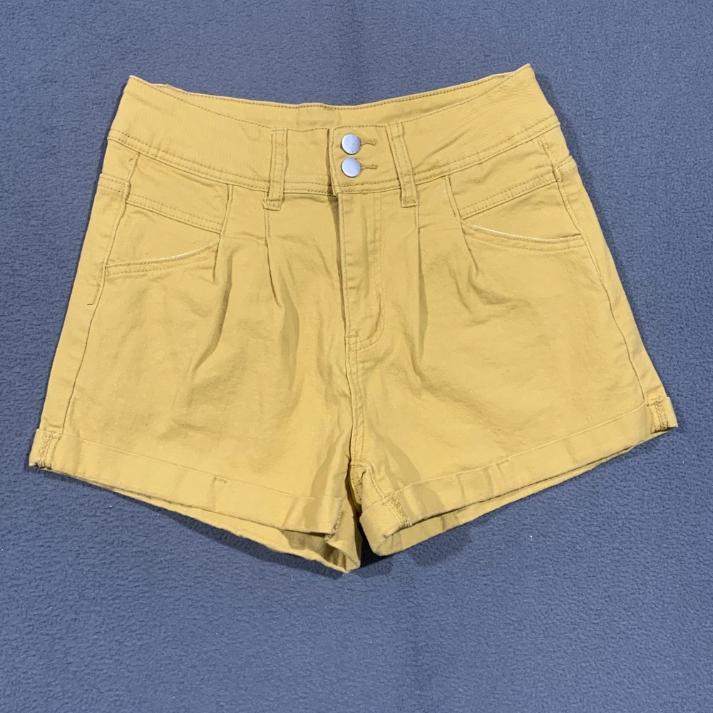 Unbranded Mustard Yellow Denim Shorts Womens Medium High Rise Pleated Cuffed